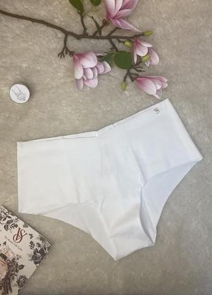 Трусики бесшовные бикини  хб с логотипом vs белые victoria secret оригинал виктория сикрет