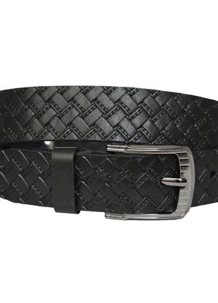 Ремень кожаный для мальчика из натуральной кожи детский подростковый с тиснением черный