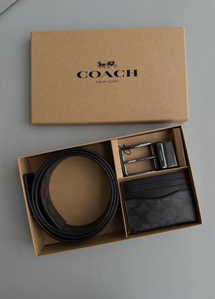 Coach набір для чоловіків ремінь + картхолдер canvas