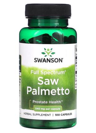 Ягоди пальми сереноя 540 мг swanson saw palmeto зі пальметто 100 капсул
