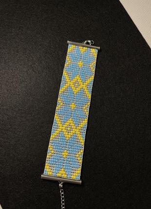 Браслет из бисера желто-голубой.2 фото