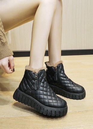 Женские зимние ботинки со стеганой отделкой и круглым носком на меху, 36 - 40