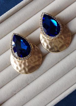 Серьги бижутерия с синими камнями