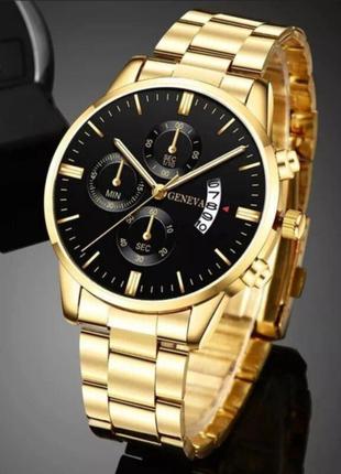 Чоловічий кварцовий наручний годинник shaarms і geneva з нержавіючої сталі в жовтому золоті