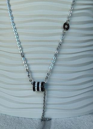 Женская цепочка с кулоном камнем stainless steel родий