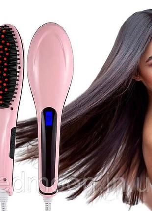 Электрическая расческа выпрямитель, fast hair straightener hqt-906, розовая / щетка для выравнивания волос.