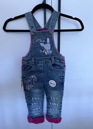 Джинсовый утепленный комбинезон от 12 микс до 2 лет