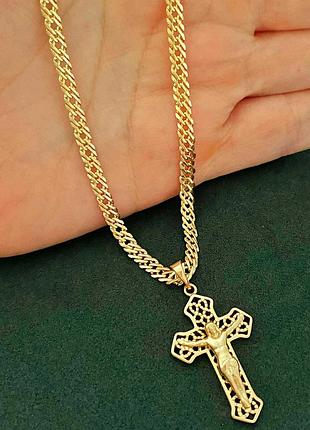 Позолочений набір: позолочений ланцюжок 45см, 50см і хрестик, позолота