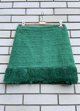 Вовняна пухнаста зелена тепла міні спідниця , шерсть rac & tac