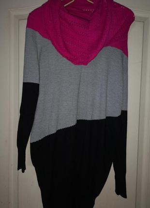 Трикотажная комбинированная туника мини-платье с хомутом m/l