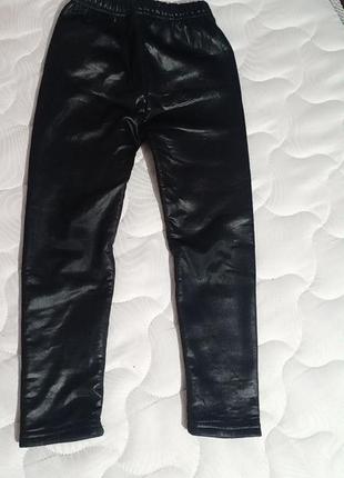 Теплые эко кожаные штаны для девочки