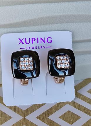 Серьги тренд xuping медицинский сплав позолота медицинское золото черная эмаль