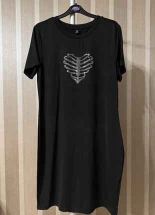 Платье футболка со стразами сердце shein 2xl