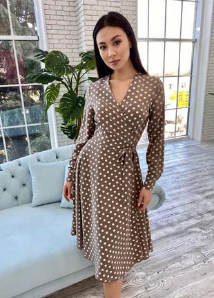 Распродажа 🏷 платье миди на запах с рукавами фонариками на высокой талии в горох