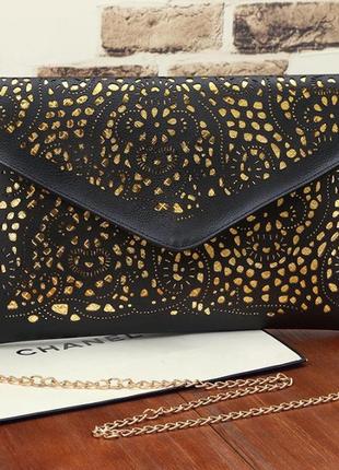 Стильная нарядная сумка-клатч, черный, новый