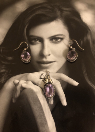 Срібло 800 проби, природні аметисти сережки та кулон, вінтаж, європа, ідеальний стан
