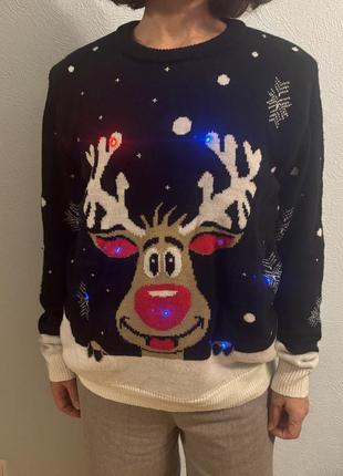 Рождественский свитер/ ugly sweater с оленем с светодиодами