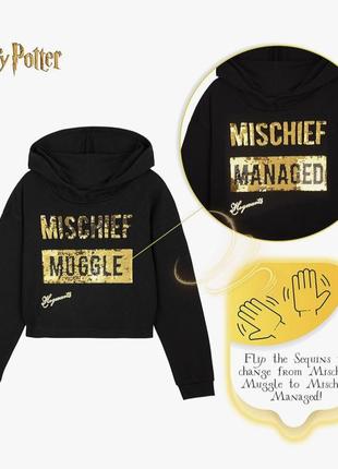 Гарри поттер свитшот harry potter укороченный теплый черный с пайетками на 7-8 лет