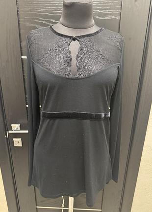 Легкая кофточка с кружевом, кофта-блузка с бархатной лентой