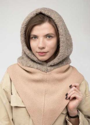 Теплый каппер на флисе, капюшон-шапка, цвет пудра