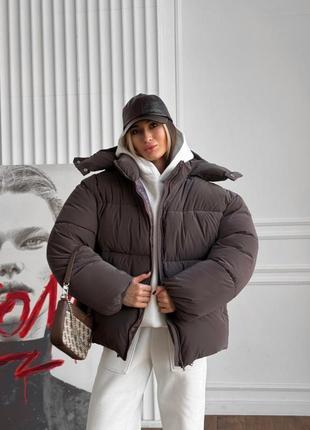 Зимовий оверсайз пуховик blaid шоколадного коричневого кольору