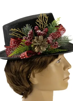 Шляпа новогодняя черная с декором ручной работы+подарок