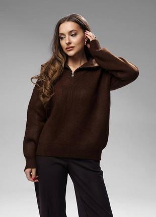 Теплый базовый свитер с горлом на молнии 100% хлопок, женский свитер полузамок на осень зиму, свитер с воротником зима, хлопковый свитер, alin