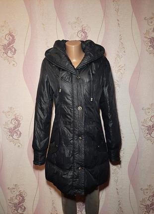 Зимове тепле пальто-пуховик з капюшоном на пуху (пух+перо)