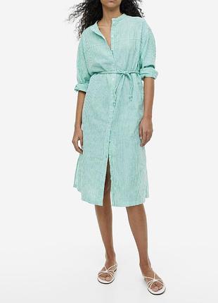 Льняное стильноеп латье-рубашка h&m