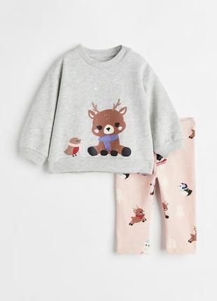 Бавовняний новорічний комплект костюм для дівчинки h&m hm: світшот кофта двунитка та легінси