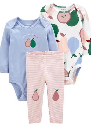 Бавовняний комплект-трійка для дівчинки carter’s картерс: два боді та штани