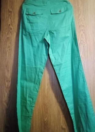 Брюки натур тканина моми саатові з кишенями бірюза вільний силует