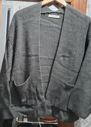 Кардиган pull&bear в'язаний антрацит оверсайз