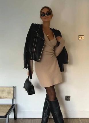 Платье на запах цвет: черный, графит, светлый бежевый, мокко