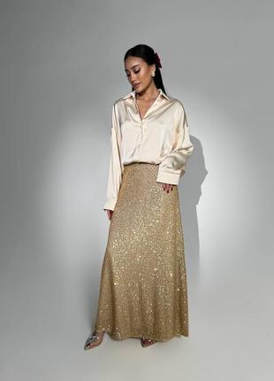 Юбка длинная пайетка золотистая