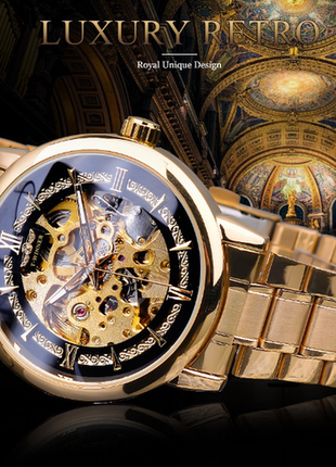 Мужские наручные механические часы winner skeleton с открытым механизмом