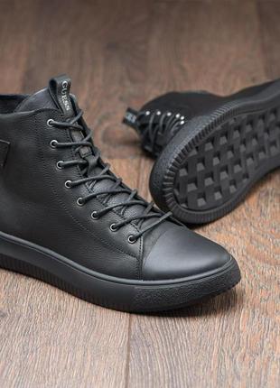 Мужские зимние высокие кеды на меху, ботинки bg- 150 из натуральной кожи на замке и шнуровке