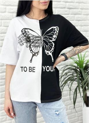 Р. 48-50/l-xl женская двуцветная футболка с принтом бабочки butterfly shein