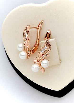 Позолочені сережки перли медичне золото позолоченные серьги жемчуг медзолото