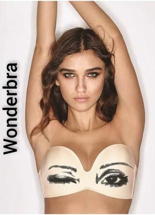 Бюстгальтер бандо пушап wonderbra молочного оттенка с оригинальным принтом