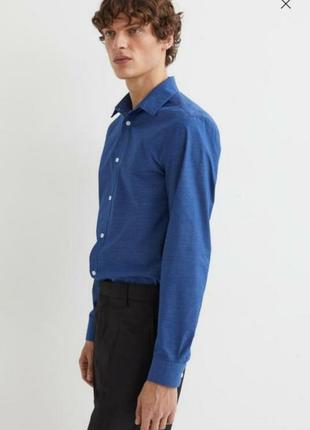 H&m - m - синя сорочка - easy iron - slim fit - відомого скандинавського бренду 202898 чоловіча сm