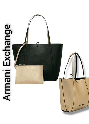 Сумка шоппер armani exchange двухсторонняя черная золотистая с дополнительной...