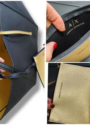 Сумка шоппер armani exchange двухсторонняя черная золотистая с дополнительной...