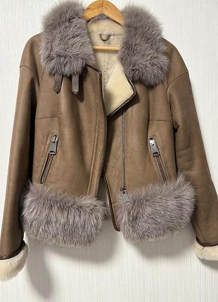 Дубленка fendi женская натуральная с мехом песца, размер m