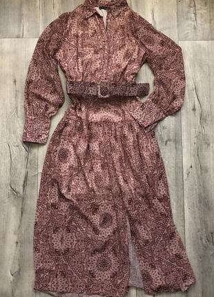 Платье макси женское под пояс с длинным рукавом женское