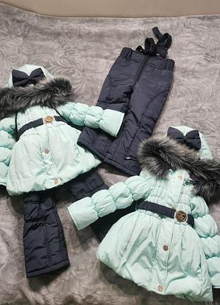 Детский зимний комбинезон для девочки на рост 86-98