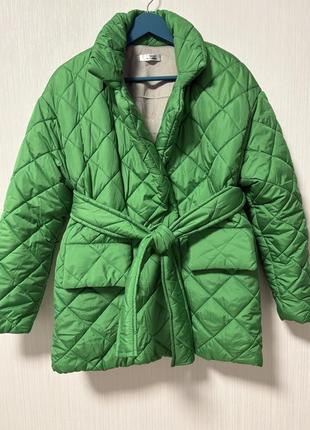Куртка зимова, жіноча, під пояс, розмір s/m, колір - зелений