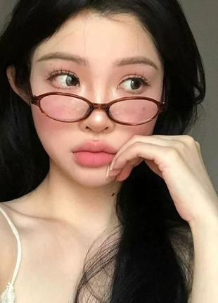 Очки имиджевые y2k узкие овальные прозрачные "0" коричневая оправа новые4 фото
