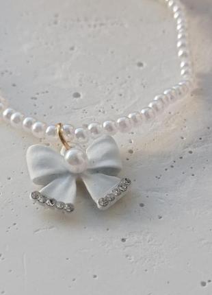 Минималистичная подвеска колье с бантиком и жемчужинами имитация жемчужин
