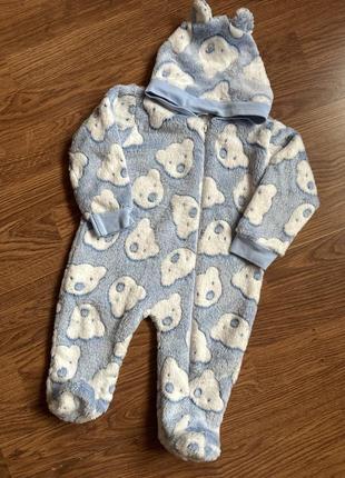 Теплый махровый слип комбинезон человечек мишки